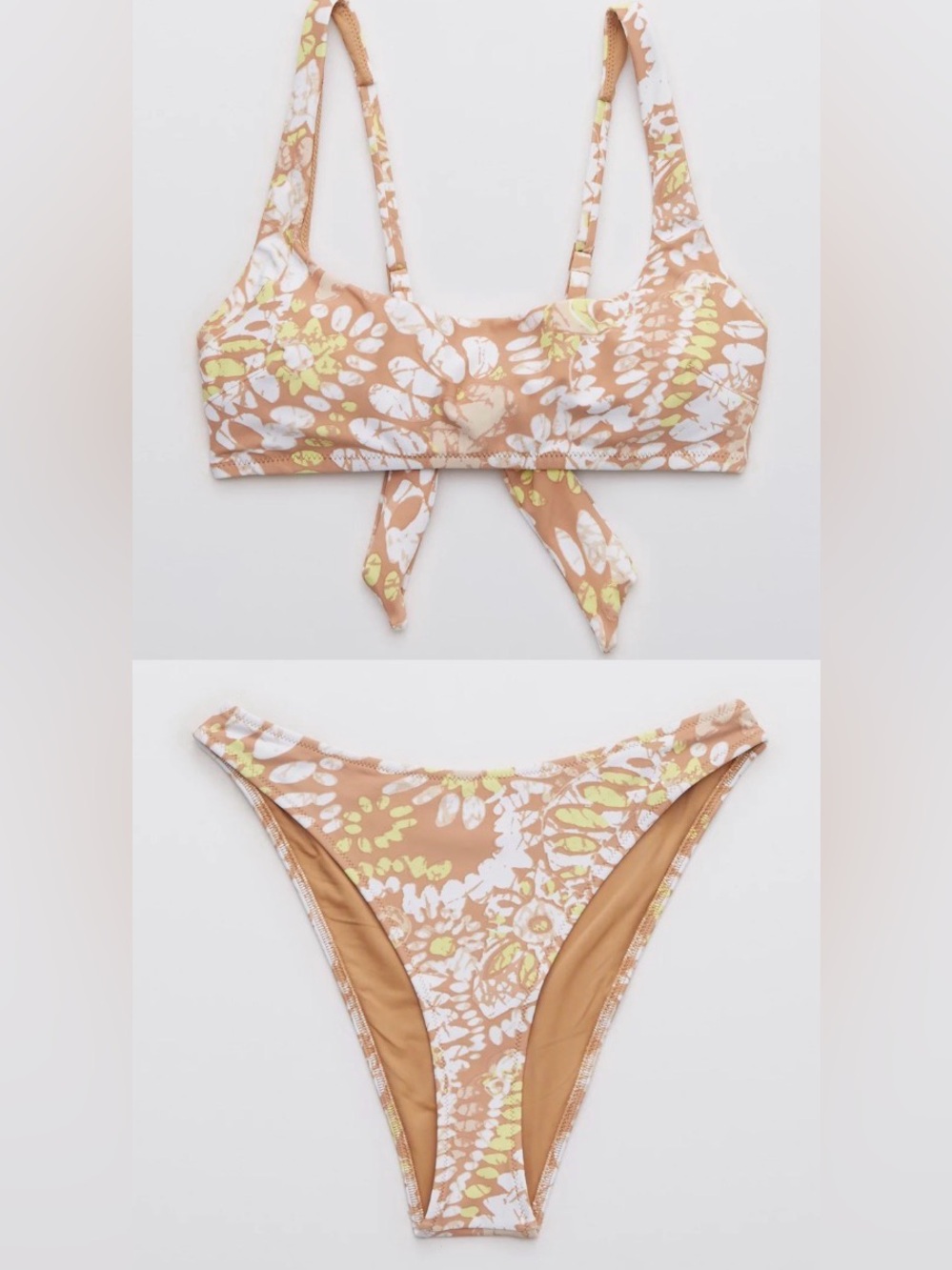 NWT Aerie FULL SET Tie Back Scoop Top + Cheekiest Bottom Sands Tan - Sz L